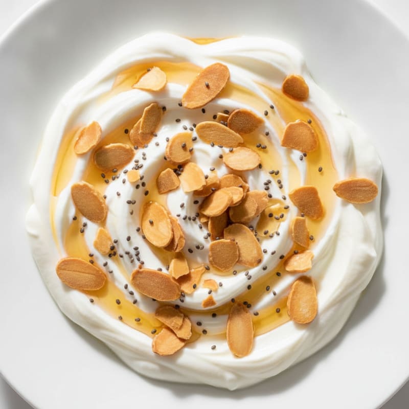Silky Greek Yogurt Bowl with Honey, Chia Seeds, and Sliced Almonds