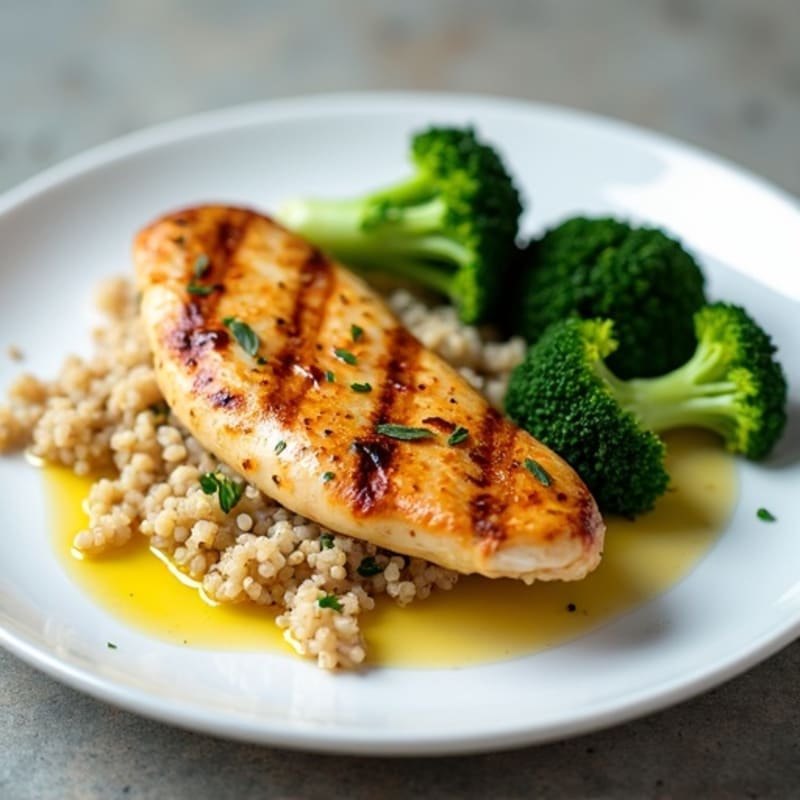 Grilled Chicken Breast with Quinoa and Steamed Broccoli