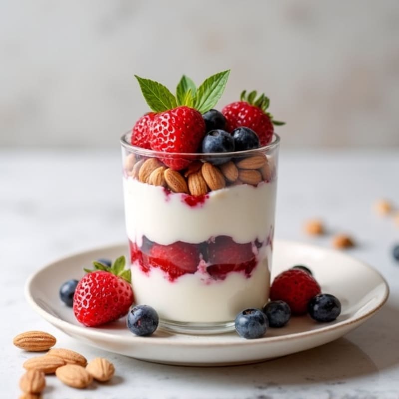 Greek Yogurt Protein Parfait with Mixed Berries and Almonds
