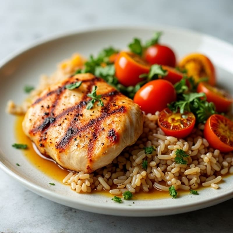Roasted Chicken and Brown Rice with Roasted Vegetables