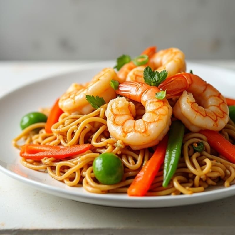 Shrimp with Tangy Peanut Noodles and Crisp Vegetables