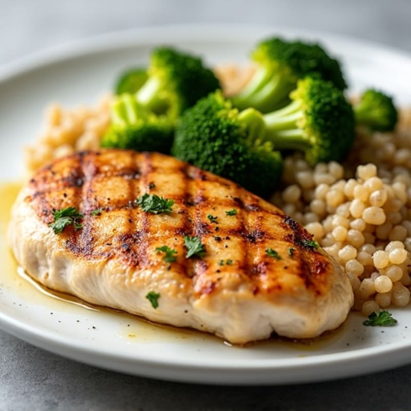 Grilled Chicken Breast with Roasted Broccoli and Quinoa