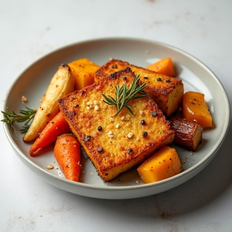 Crispy Baked Tofu with Roasted Root Vegetables