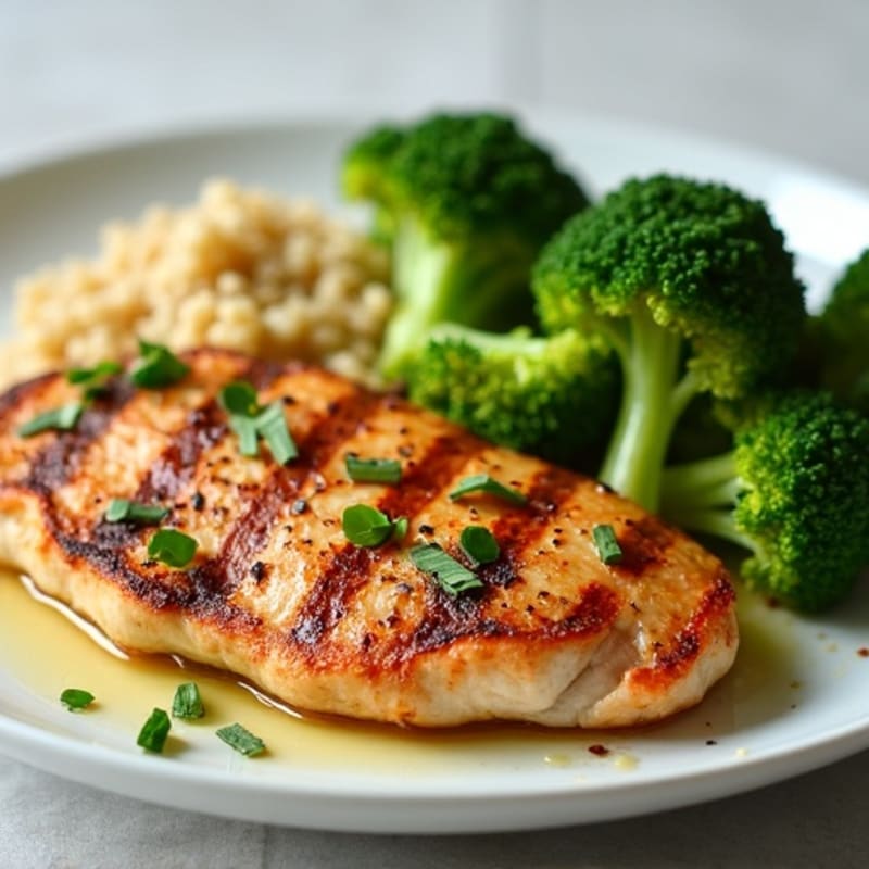 Grilled Chicken Breast with Quinoa and Steamed Broccoli