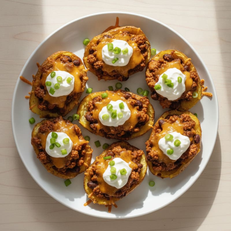 Loaded Chili Cheese Potato Skins