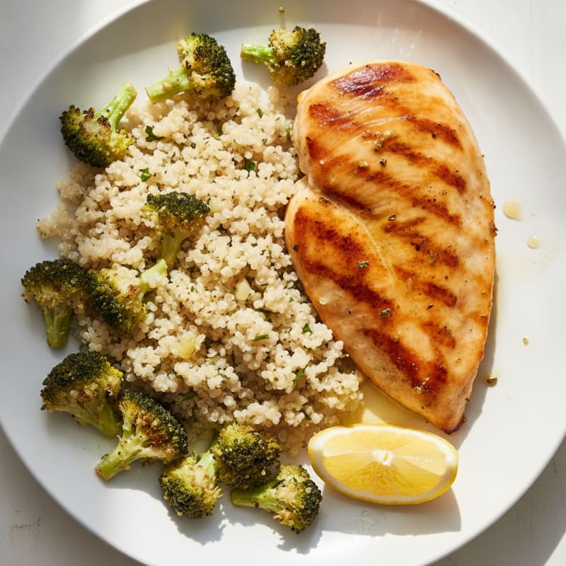 Grilled Chicken Breast with Roasted Broccoli and Quinoa