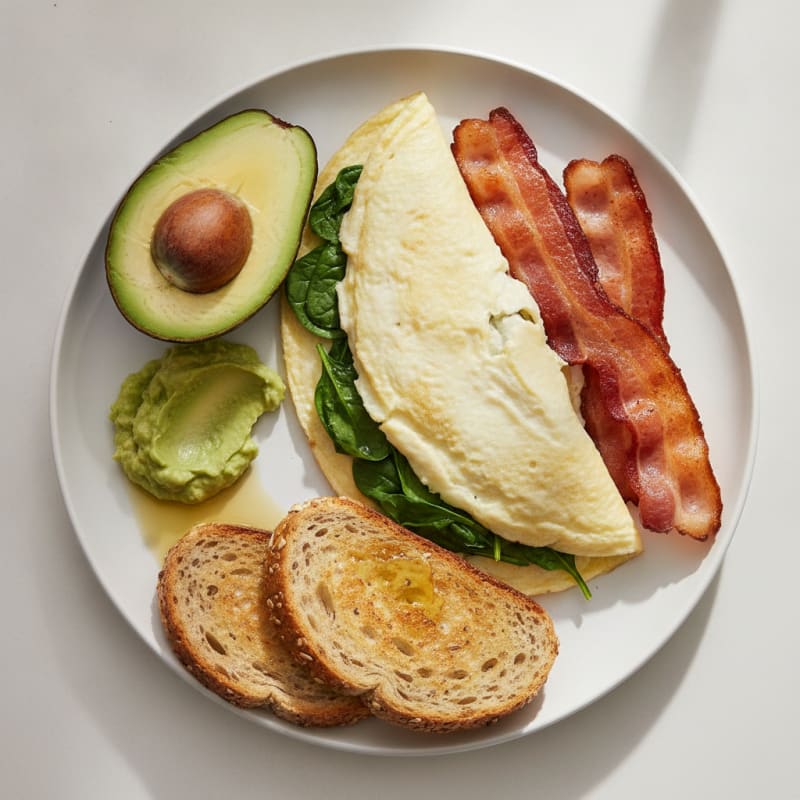 Egg White Omelet with Spinach and Turkey Bacon
