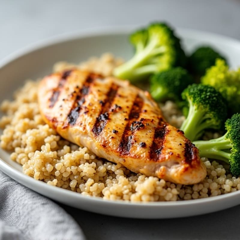 Grilled Chicken Breast with Quinoa and Roasted Broccoli