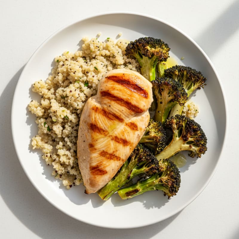 Grilled Chicken Breast with Quinoa and Roasted Broccoli