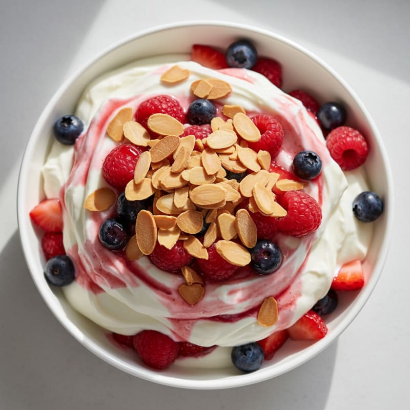 Greek Yogurt Protein Parfait with Mixed Berries and Almonds
