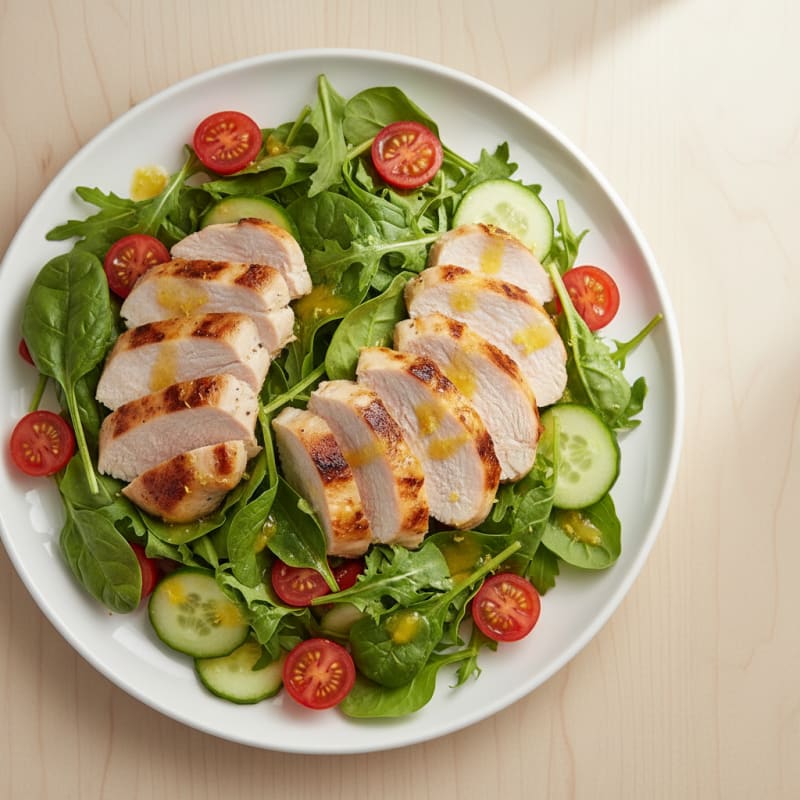Grilled Turkey Breast Salad with Mixed Greens and Cherry Tomatoes