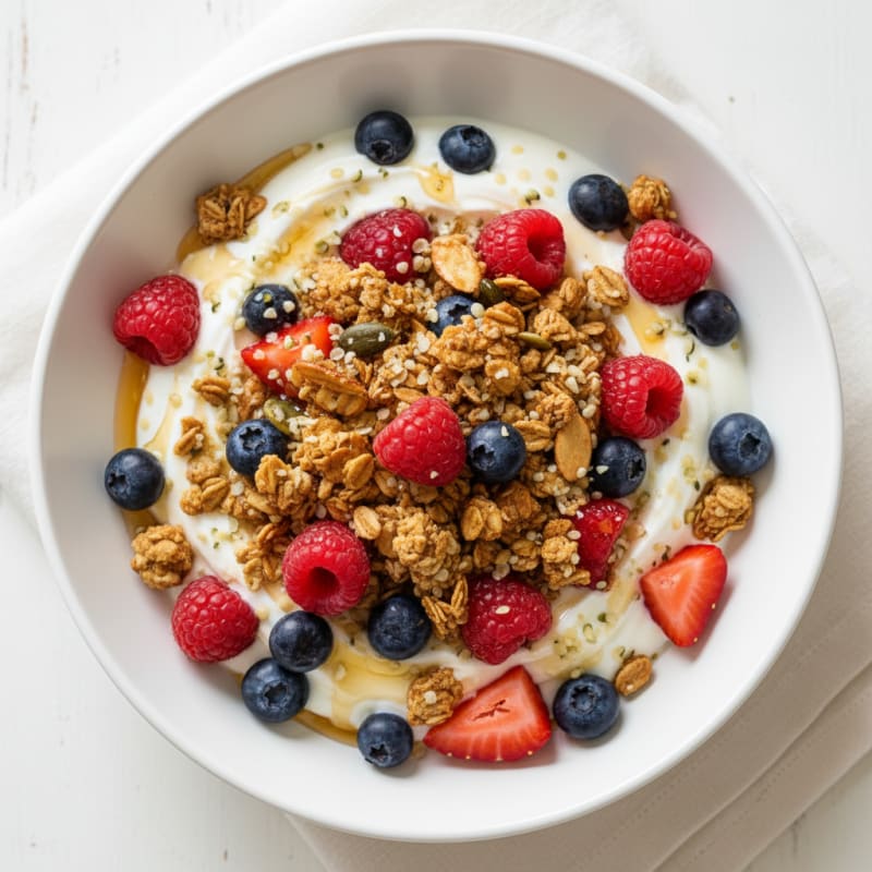 Creamy Greek Yogurt Bowl with Mixed Berries and Protein Granola