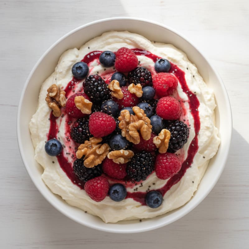 Greek Yogurt Protein Mousse with Mixed Berries