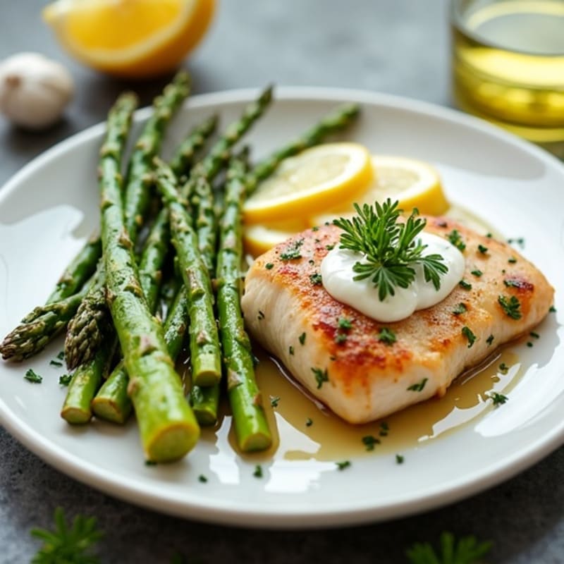 Tender Lemon Herb Greek Yogurt Marinated Chicken with Crispy Roasted Asparagus