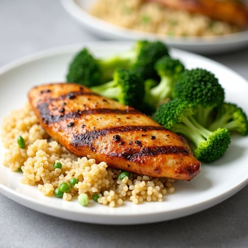 Grilled Chicken Breast with Steamed Broccoli and Quinoa