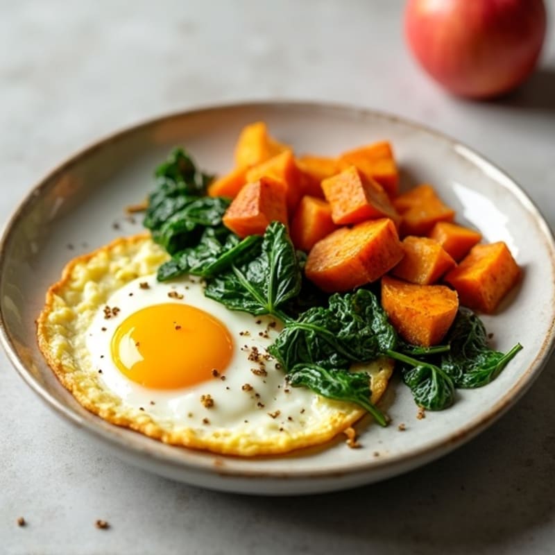 Egg White Scramble with Spinach and Roasted Sweet Potato