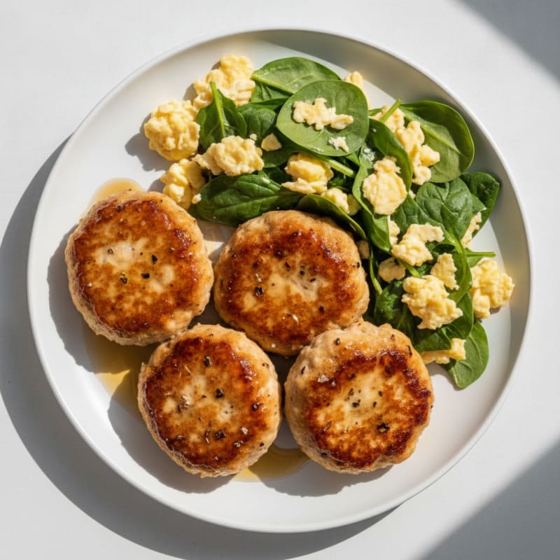Maple Chicken Patties with Spinach Scramble