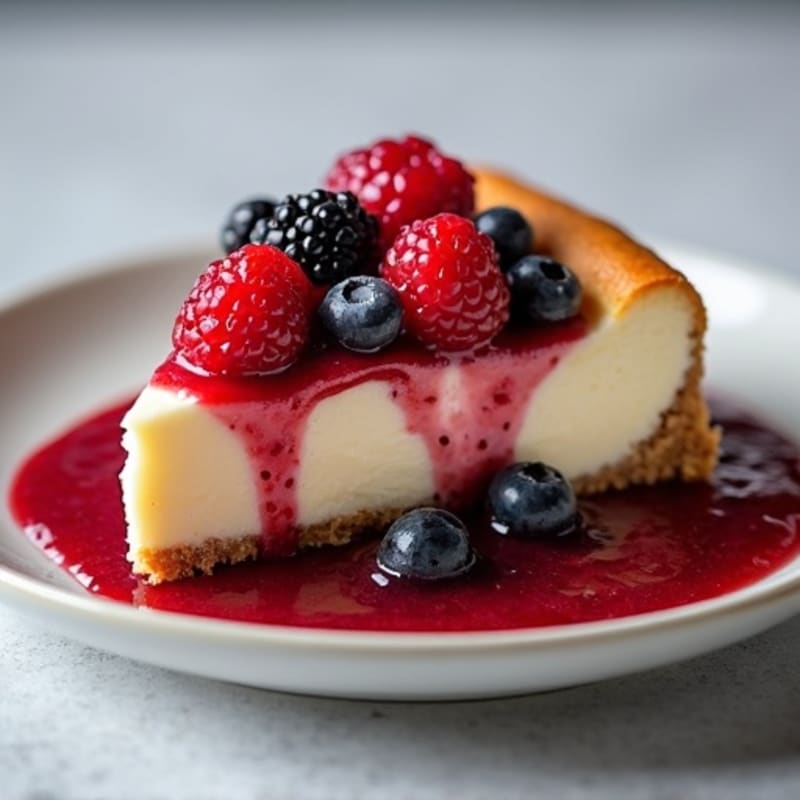 Baked Protein Cheesecake with Berry Compote