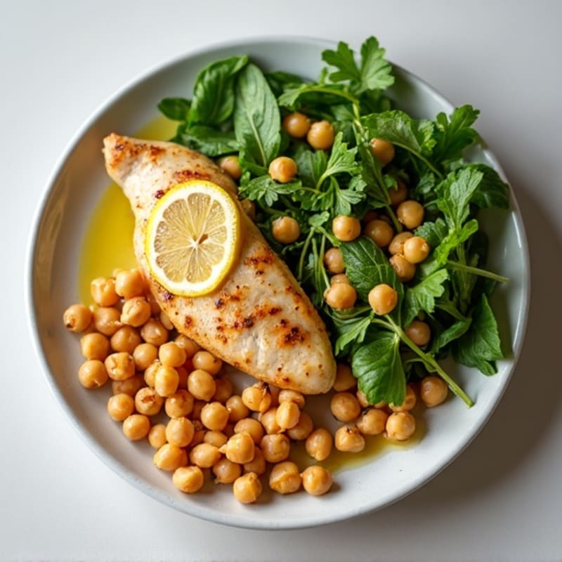 Grilled Lemon Chicken Breast with Mixed Greens and Chickpeas