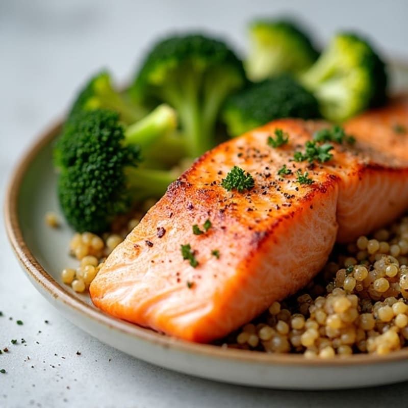 Seared Salmon with Roasted Broccoli and Quinoa