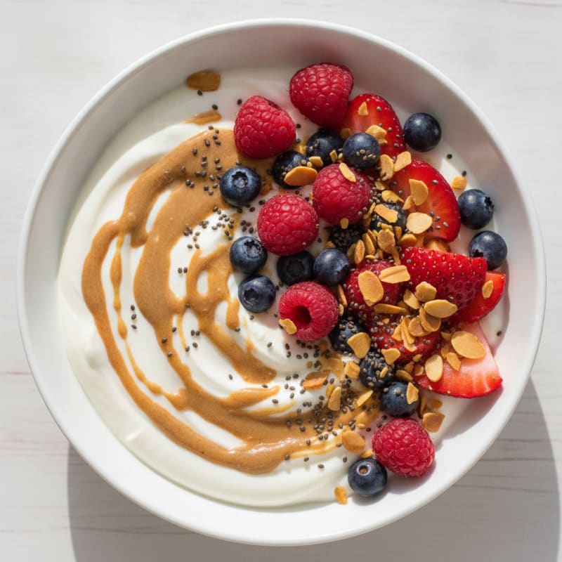 Greek Yogurt Protein Bowl with Mixed Berries and Almond Butter
