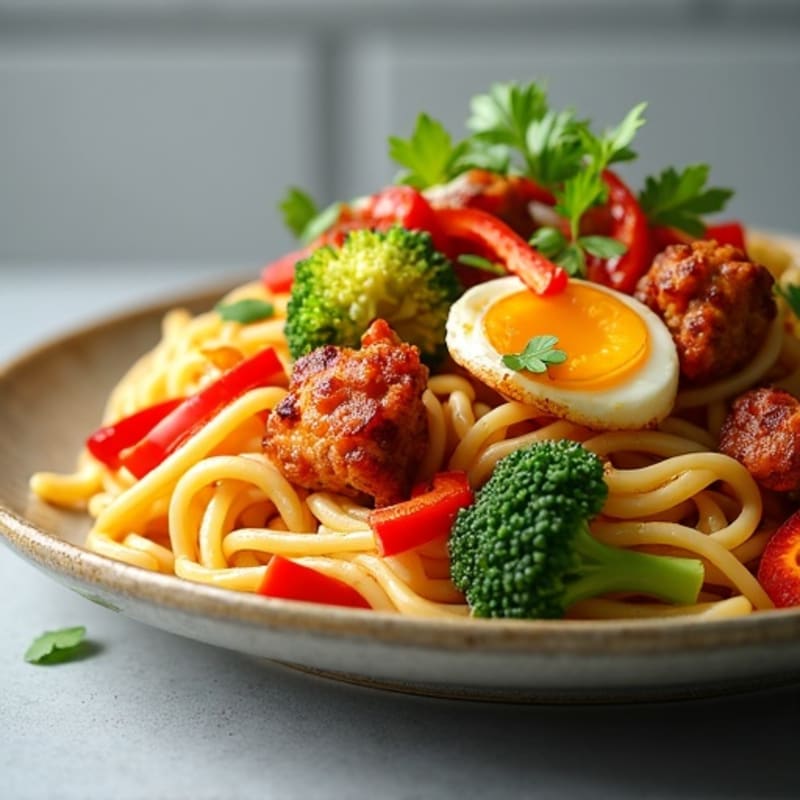 Savory Crispy Spam and Egg Noodle Stir-Fry