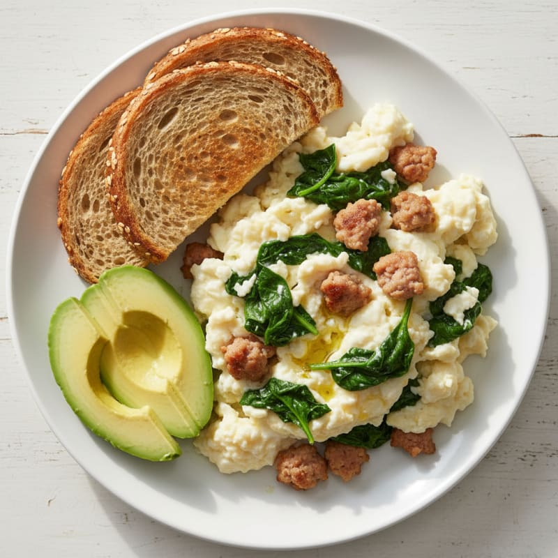 Egg White Scramble with Turkey Sausage and Spinach