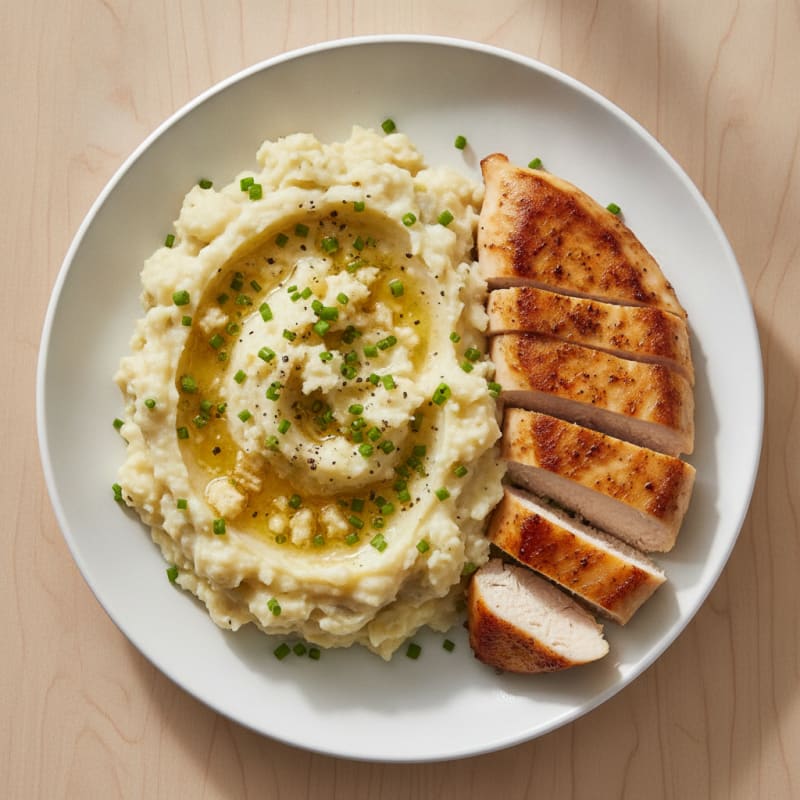 Garlic Parmesan Mashed Potatoes with Pan-Seared Chicken