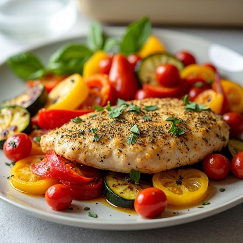 Herb-Crusted Sheet Pan Chicken with Roasted Rainbow Vegetables