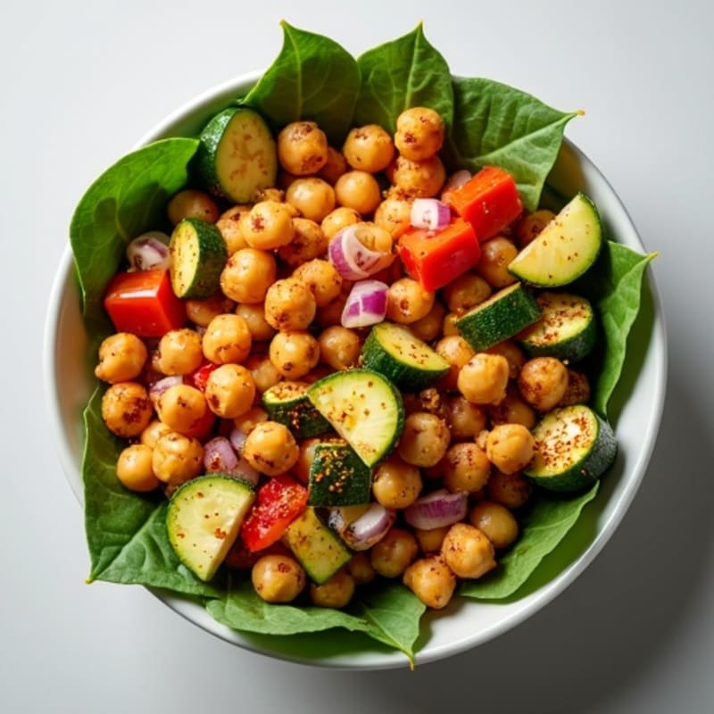 Crispy Garbanzo Bean and Roasted Vegetable Bowl