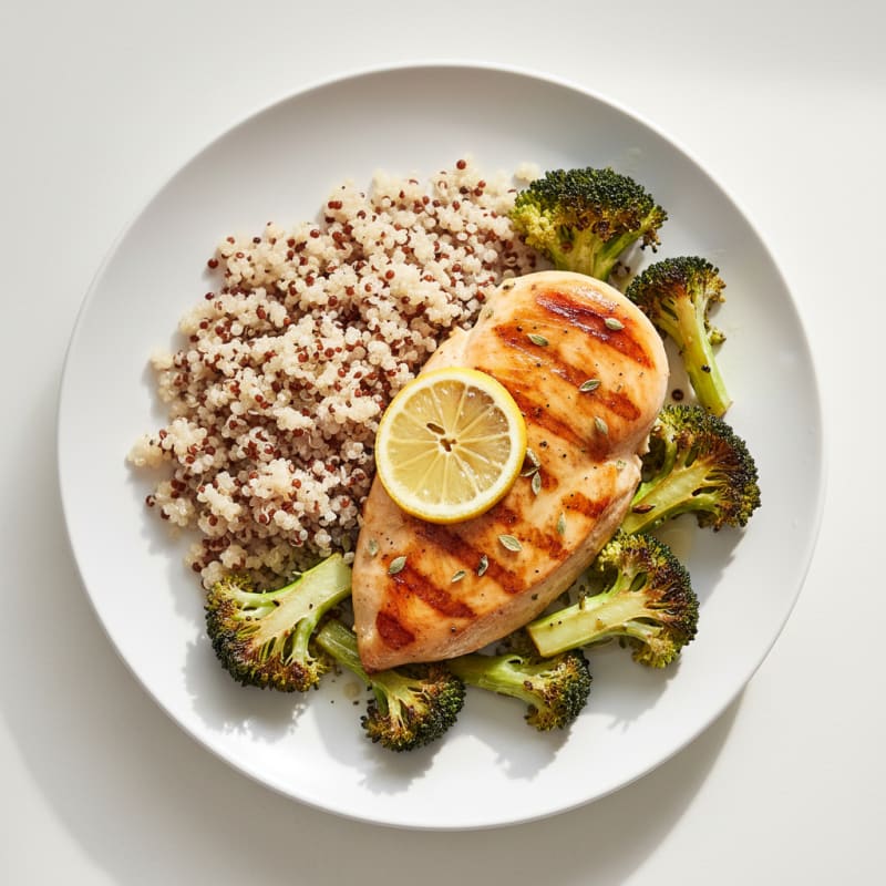 Grilled Chicken Breast with Roasted Broccoli and Quinoa