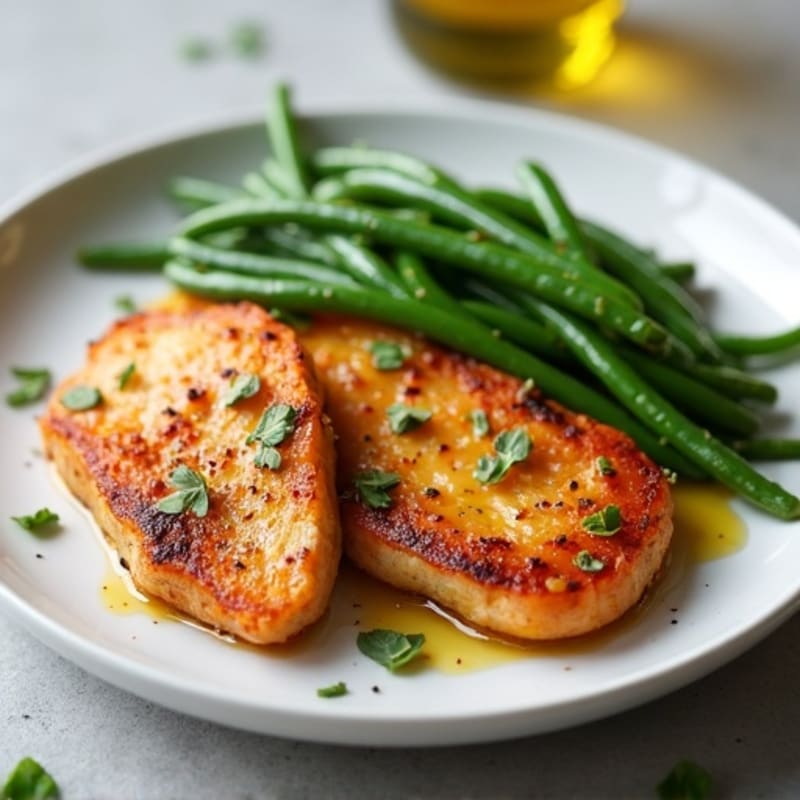Seared Turkey Cutlets with Roasted Sweet Potato and Green Beans