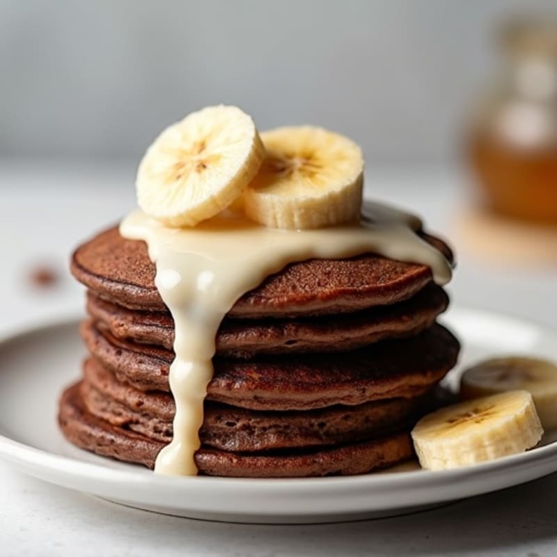 Fluffy Chocolate Protein Pancakes with Creamy Vanilla Glaze