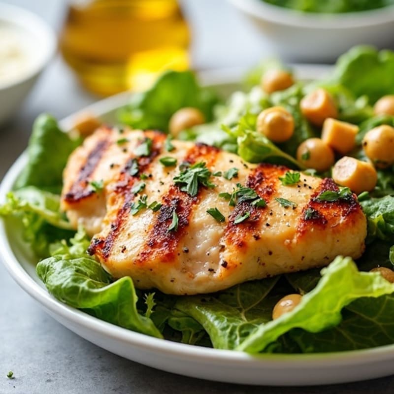 Herb-Grilled Chicken Caesar with Crispy Chickpea Croutons