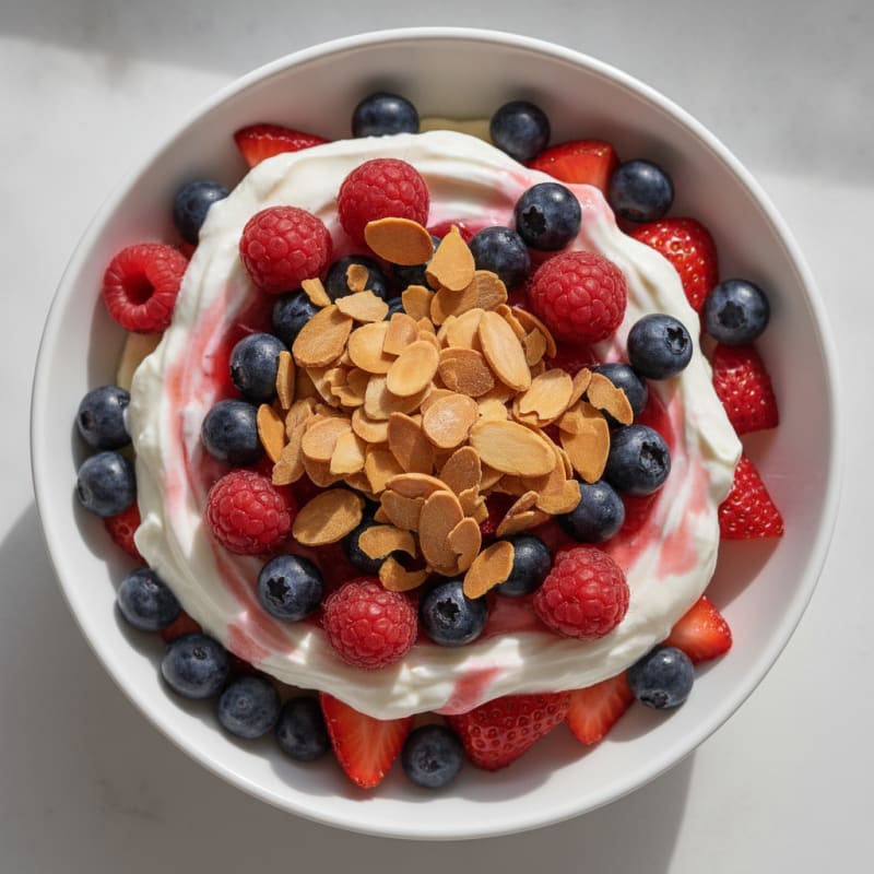 Greek Yogurt Protein Parfait with Mixed Berries and Almonds