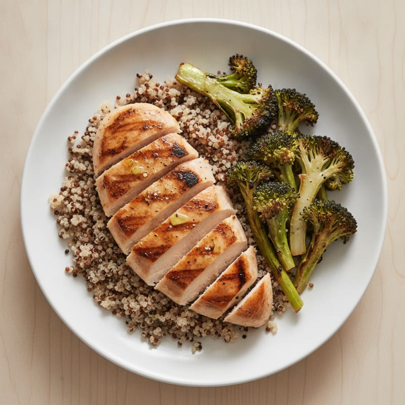 Grilled Chicken Breast with Quinoa and Roasted Broccoli