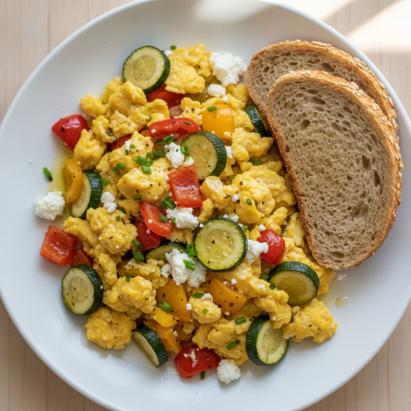 Hearty Scrambled Eggs with Roasted Vegetables