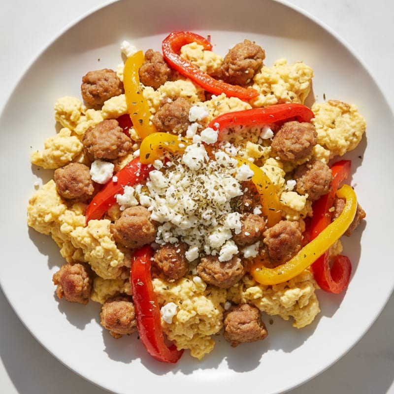 Egg White Scramble with Turkey Sausage and Roasted Bell Peppers