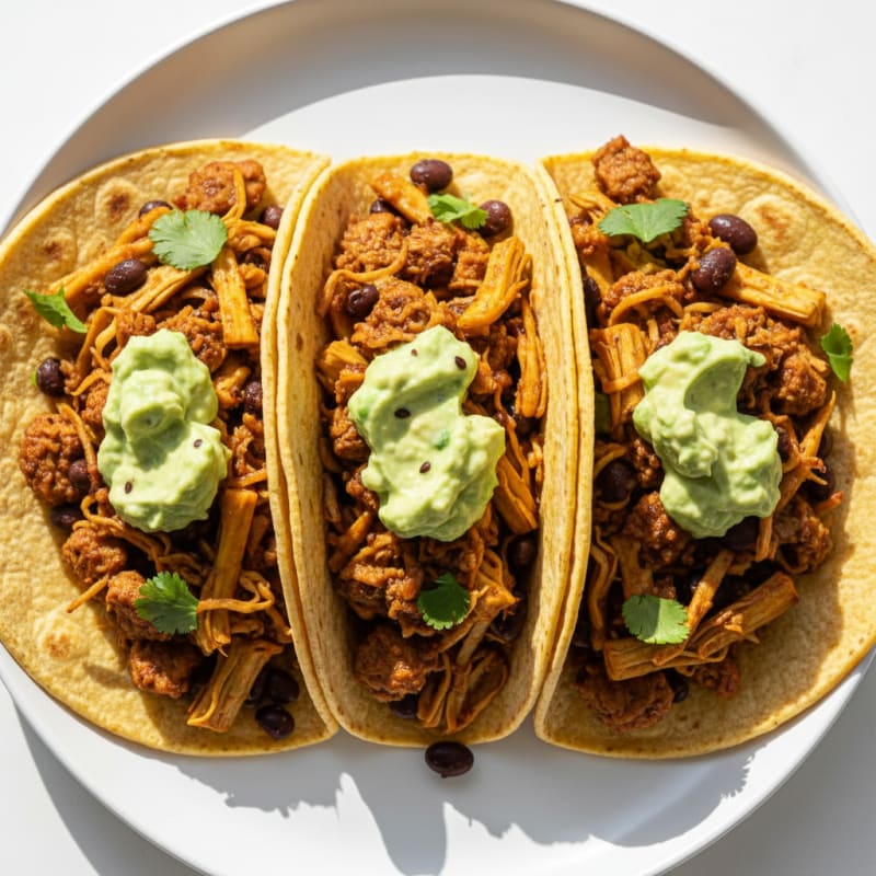 Jackfruit Adobo Tacos with Avocado Crema