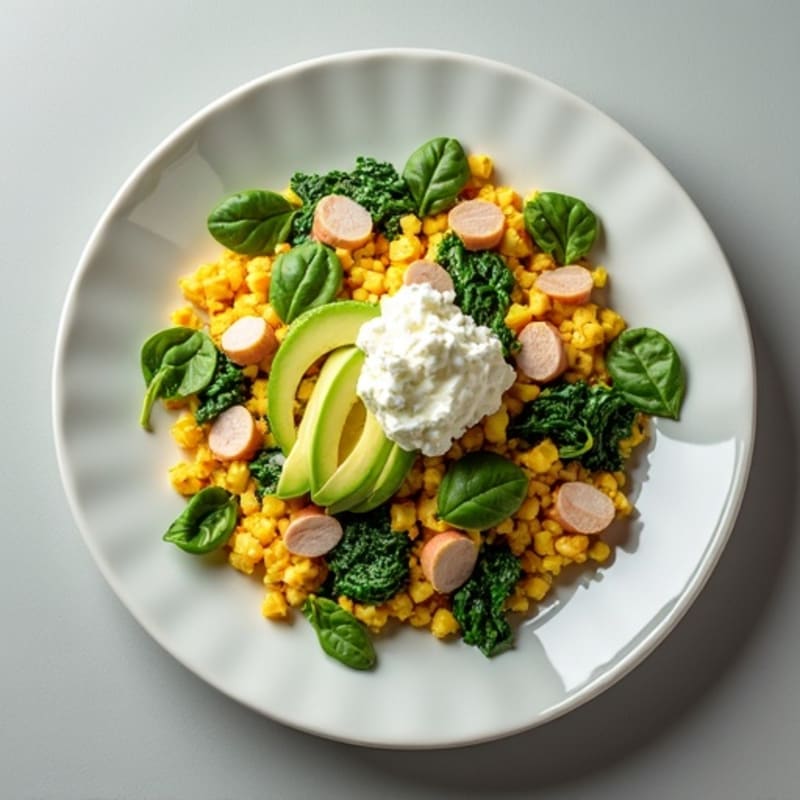 Egg White and Turkey Spinach Scramble with Cottage Cheese