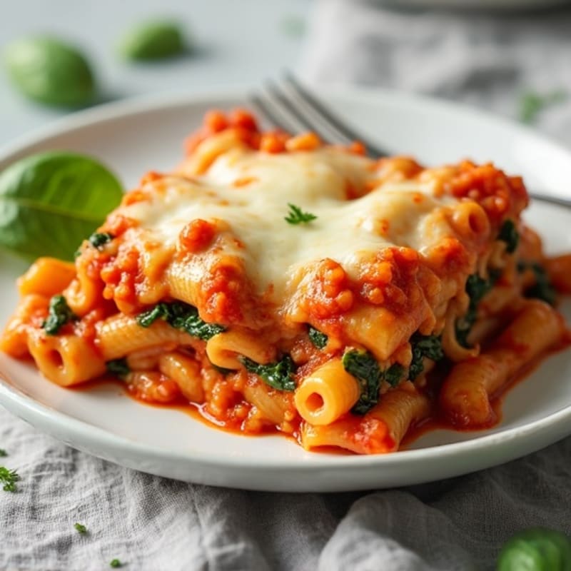 Healthy Baked Ziti with Lean Ground Turkey and Spinach