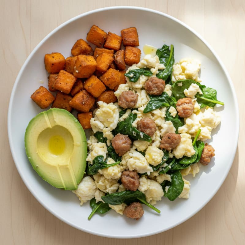 Egg White and Turkey Sausage Scramble with Spinach