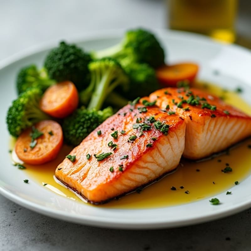 Seared Salmon with Roasted Sweet Potato and Steamed Broccoli