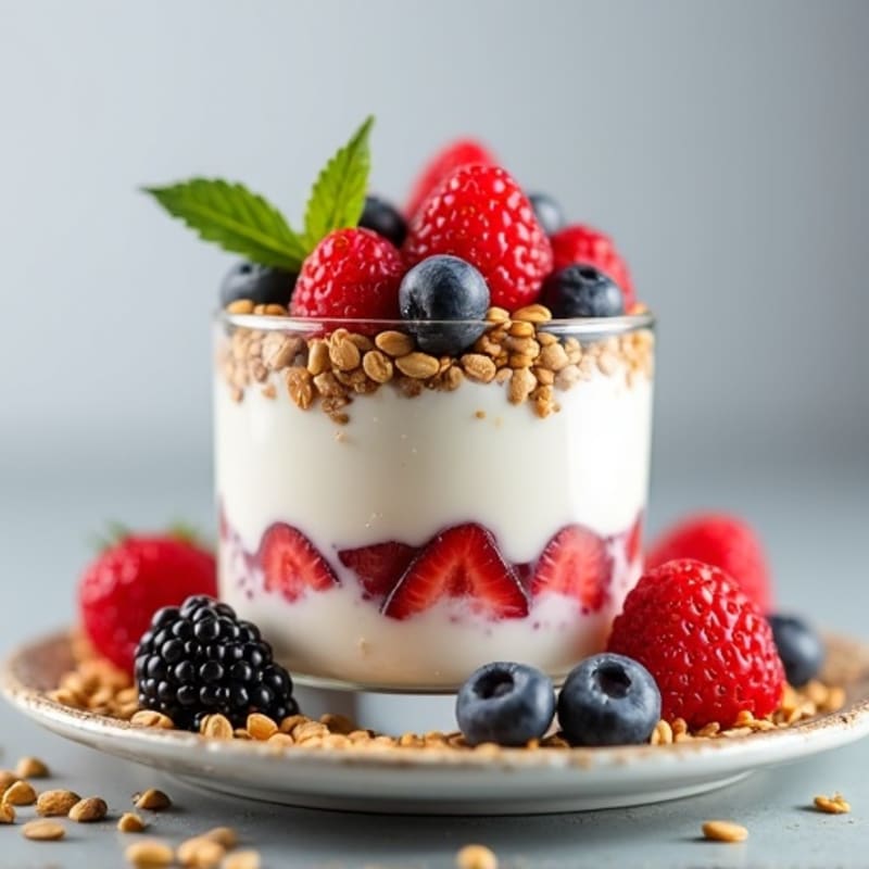 Silky Greek Yogurt Protein Parfait with Fresh Berries and Toasted Sunflower Seeds