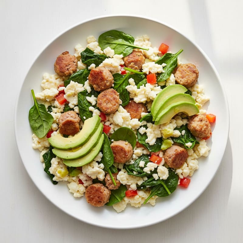 Egg White Scramble with Turkey Sausage and Spinach