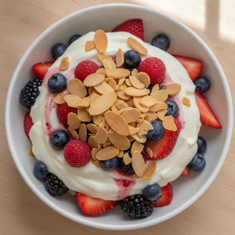 Greek Yogurt Protein Parfait with Mixed Berries and Almonds
