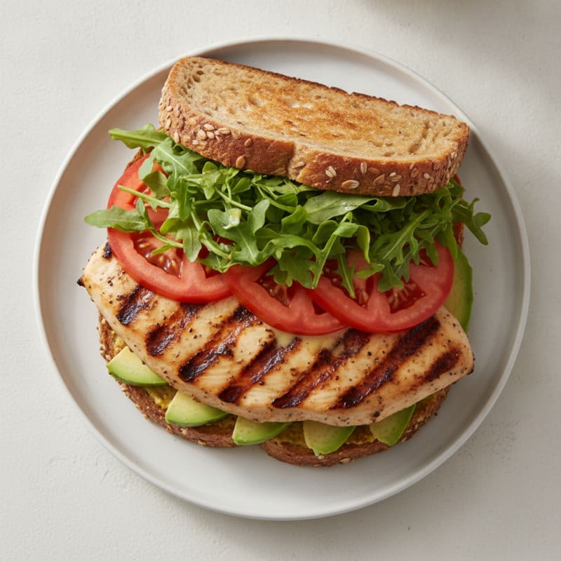Grilled Chicken Sandwich with Leafy Greens and Tomato
