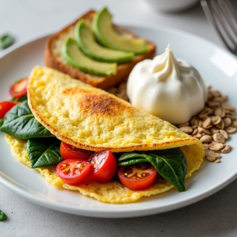Egg White Spinach Omelette with Cottage Cheese and Cherry Tomatoes
