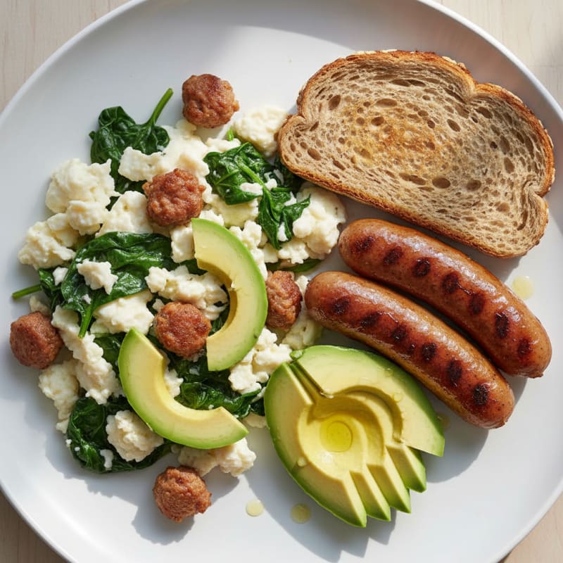 Egg White Spinach Scramble with Turkey Sausage