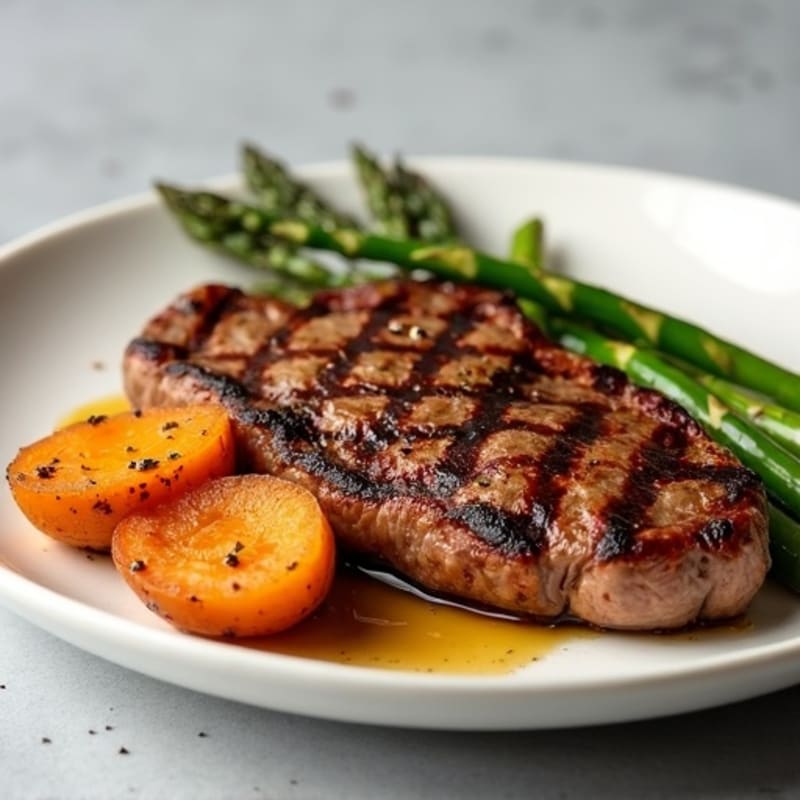Grilled Sirloin Steak with Roasted Asparagus and Sweet Potato